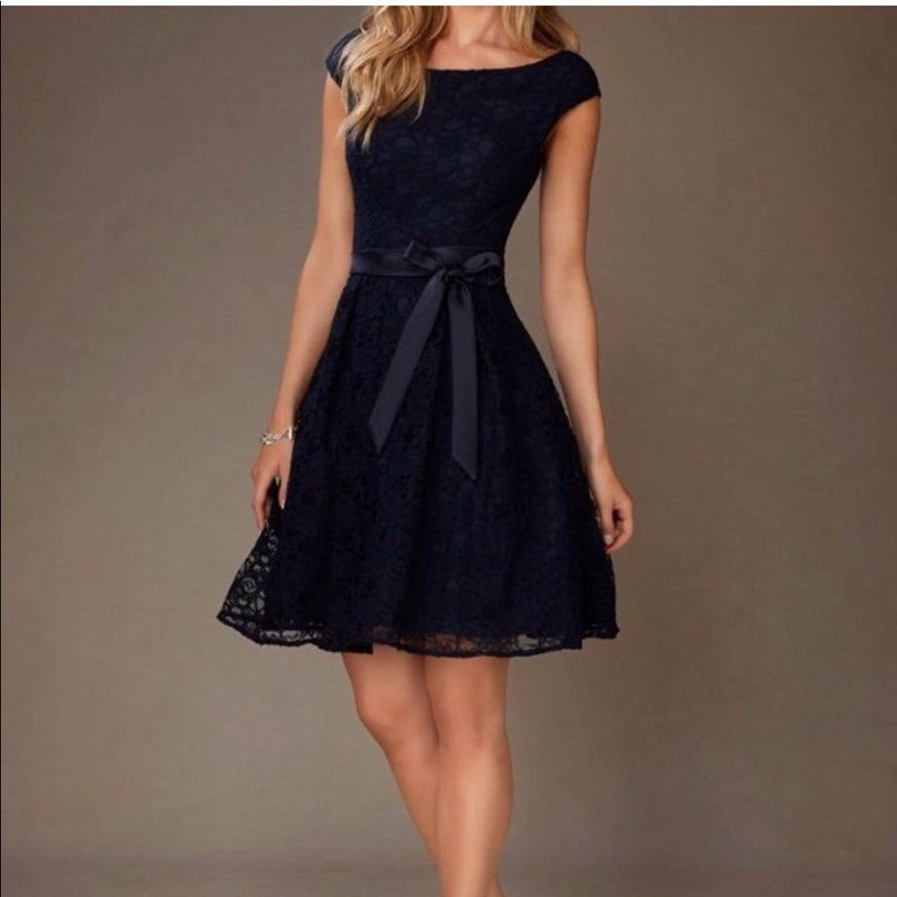 Lace Mori Lee Knee-length Navy blue Dress S